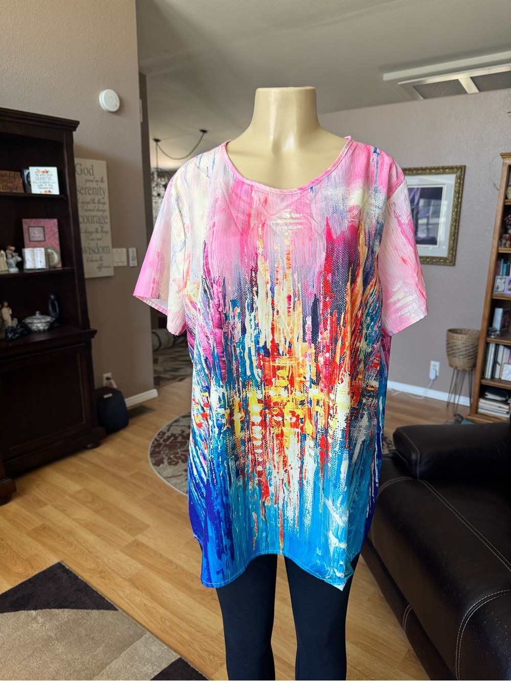 Boutique abstract water color print short sleeve blouse-size 1X